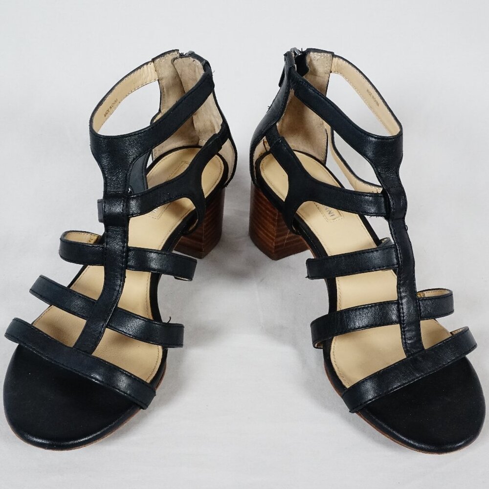 Antonio Melani Black Leather Cage Sandal Block Womans Size US 6M